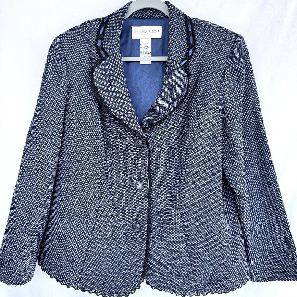 Sag Harbor | Lace & Ribbon Blazer | Blue | Size 16W
